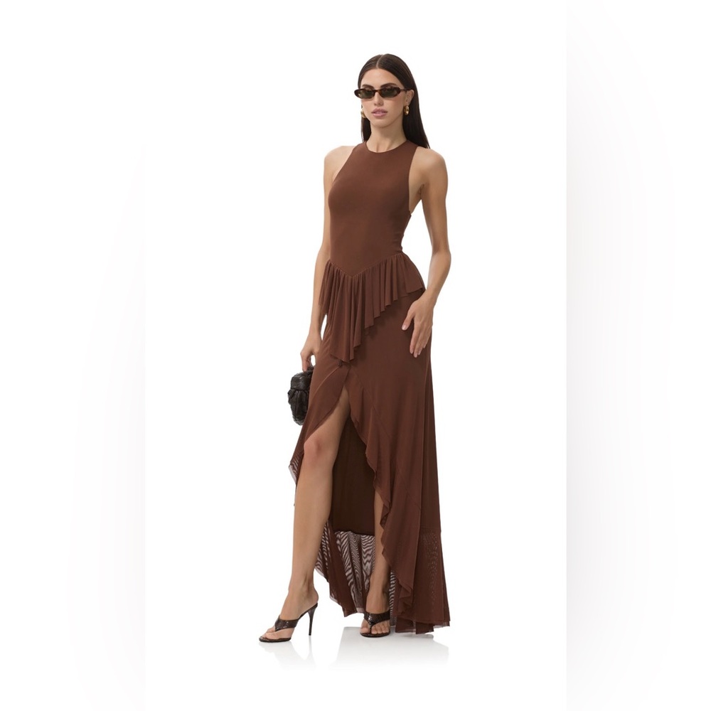 AFRM Bovina Dress In Cappuccino (Brown) Large High Low Hem Ruffle Romantic